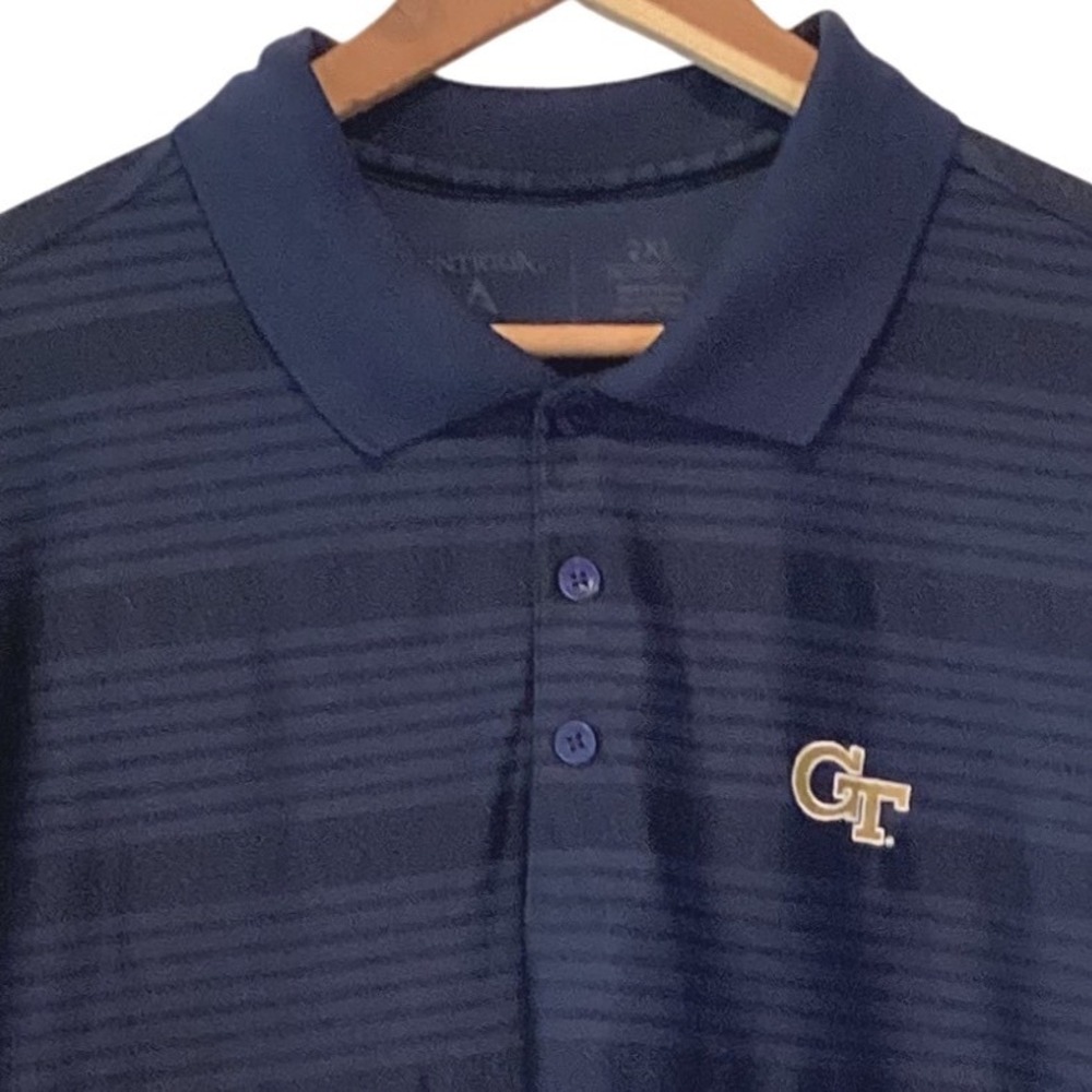Georgia Tech Mens Polo Golf Shirt Yellow Jackets Navy Blue Striped - 2XL